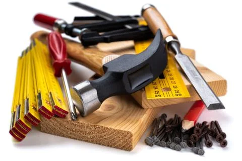 Carpenter work tools. Carpentry. Stock Photos