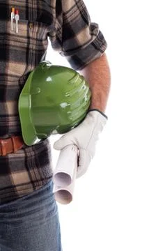 Carpenter with work tools on a white background. Carpentry. Stock-Fotos