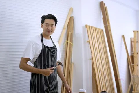 Carpenter work at workshop. Stock Photos