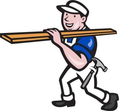 Carpenter worker carrying timber cartoon Stock Illustration