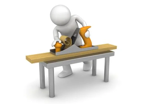 Carpenter working with bench plane Stock Illustration