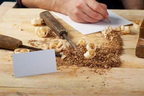 Carpenter working, hammer, meter and screw-driver on construction background Stock Photos