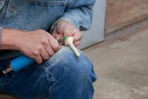 Carpenter is working Stock-Fotos