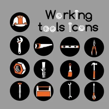 Carpenter working tools icons set Stockillustratie