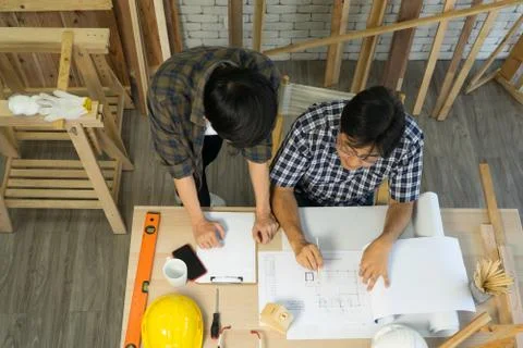 Carpenter working in workplace 스톡 사진
