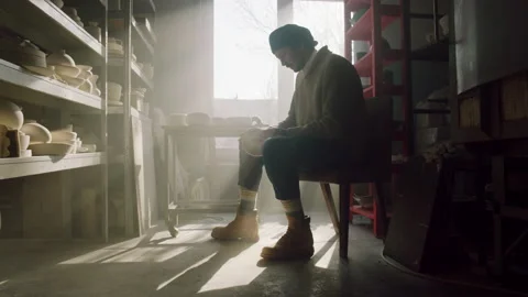 Carpenter Is Working In Workshop Stock Footage 159591335