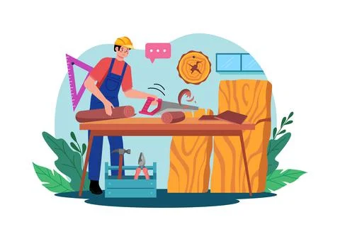 Carpenter working in a workshop Stock Illustration