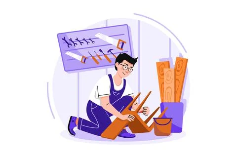 Carpenter working in a workshop Stock Illustration