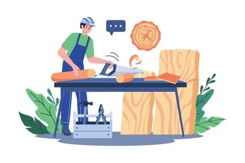 Carpenter Working In A Workshop Stock Illustration