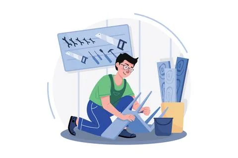 Carpenter Working In A Workshop Stock Illustration