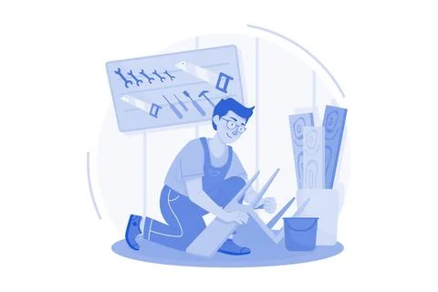 Carpenter Working In A Workshop Stock Illustration