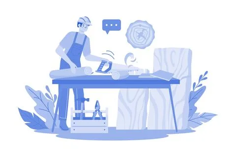 Carpenter Working In A Workshop Stock Illustration