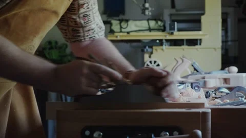 The carpenter works with a jack-plane Stock Footage 156499742