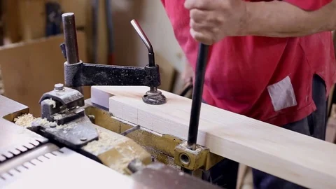 Carpenter works in a workshop Stock Footage 75811028