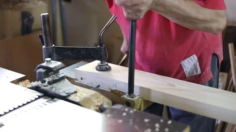 Carpenter works in a workshop Stock Footage 75811165