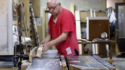Carpenter works in a workshop Stock Footage 75815507