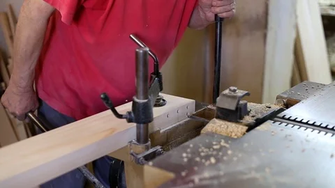 Carpenter works in a workshop Stock Footage 78193636