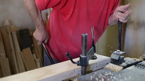 Carpenter works in a workshop Stock Footage 80002903