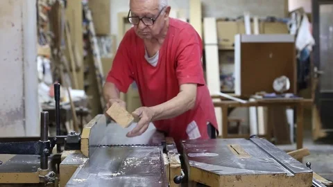 Carpenter works in a workshop Stock Footage 80999350
