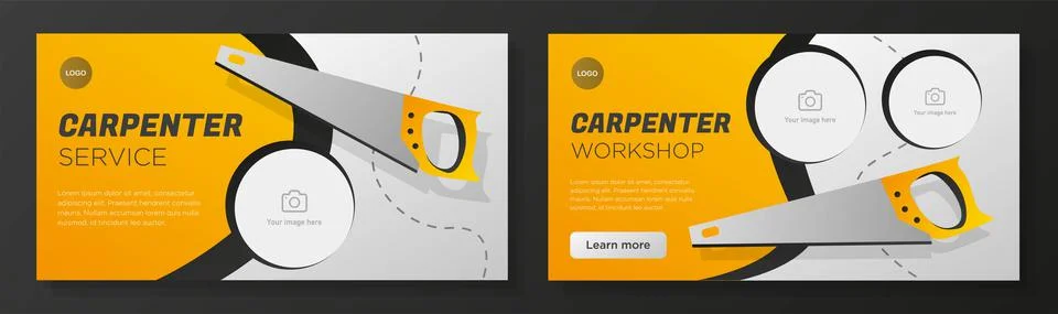 Carpenter workshop online banner template set, handyman service corporate ad Stock Illustration