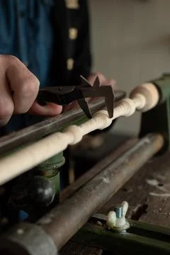 The carpenter's hands measure the width Stock Photos