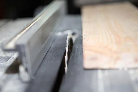 Carpenter's machine for wood processing, circular saw. Stock Photos