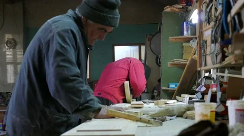 Carpenters polished wooden parts. Stock-Footage 59792762