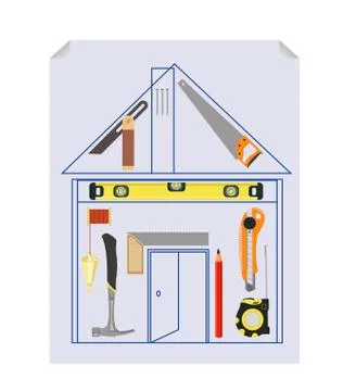 Carpenter`s tool kit project Stock Illustration