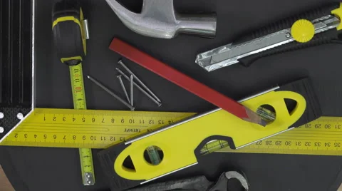 Carpenter's tools on a turntable Video stock 63506520