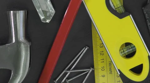 Carpenter's tools on a turntable Video stock 63506783