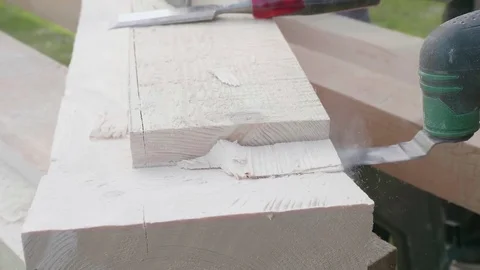 Carpenter's work with elecrical portable chisel 스톡 동영상 76501927