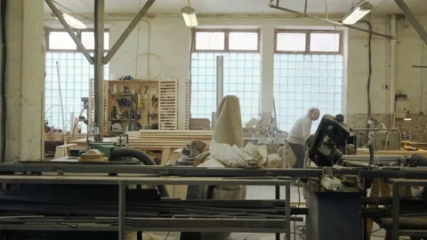 Carpenters work on the jointer-planer, circular saw and woodworking machines Stock Footage 235836309