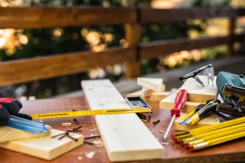 Carpenter's work tools. Carpentry. Stock Photos