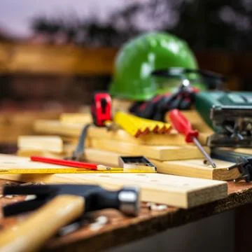 Carpenter's work tools. Carpentry. Stock Photos