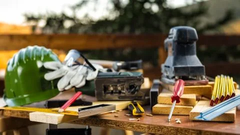 Carpenter's work tools. Carpentry. Stock-Fotos
