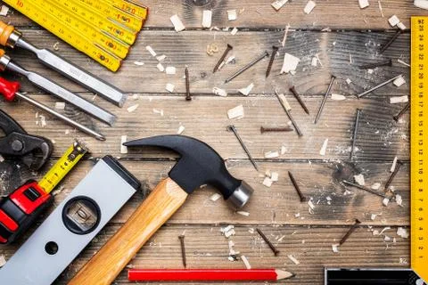 Carpenter's work tools. Carpentry. Stock-Fotos