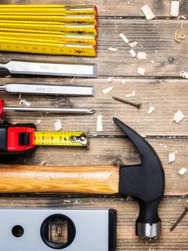 Carpenter's work tools. Carpentry. Stock Photos