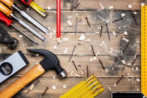 Carpenter's work tools. Carpentry. Stock-Fotos