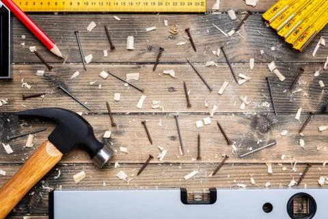 Carpenter's work tools. Carpentry. Stock Photos