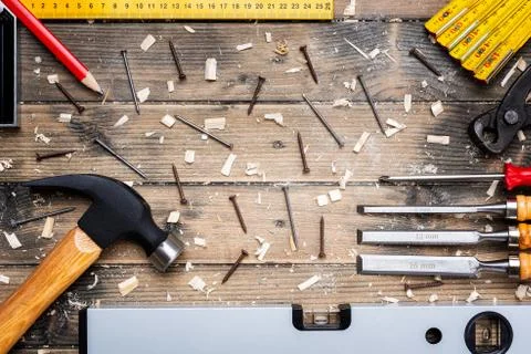 Carpenter's work tools. Carpentry. 스톡 사진