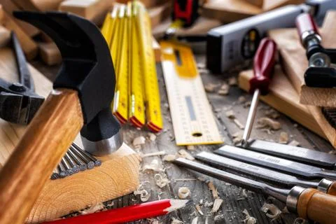 Carpenter's work tools. Carpentry. Foto stock