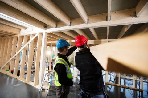 Carpenters Working At Construction Site Foto stock