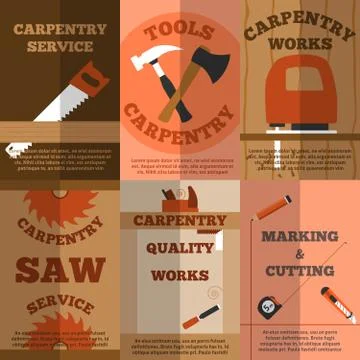 Carpentry 6 flat banners poster Ilustración de archivo