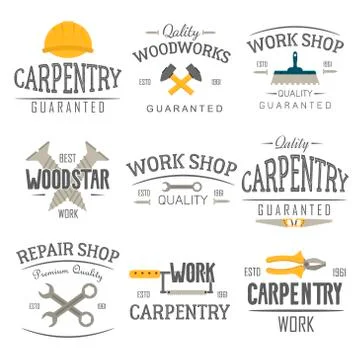 Carpentry and construction tools emblems Stock Illustration