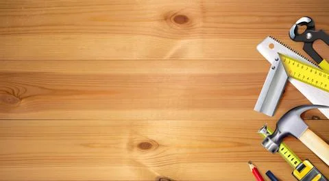 Carpentry, background. Tools of joinery craft or wood processing. 스톡 일러스트