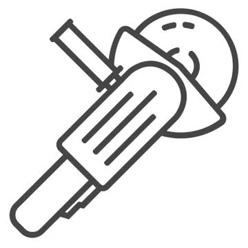 Carpentry cutting tool hand saw circle saw line icon on white background Stock Illustration