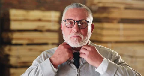 Carpentry, face and man with tie in workshop for occupational pride, manager or Stock Footage 341407276