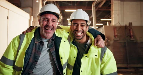 Carpentry, face or team in factory with support, about us or staff pride in Stock Footage 338396794