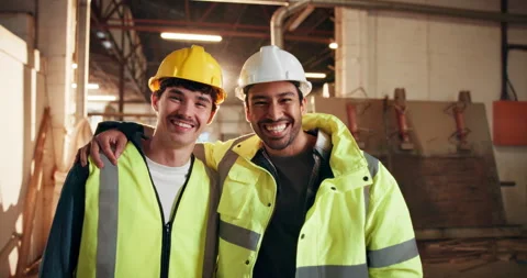 Carpentry, face or team in workshop with support, about us or staff pride in Stock Footage 338372941
