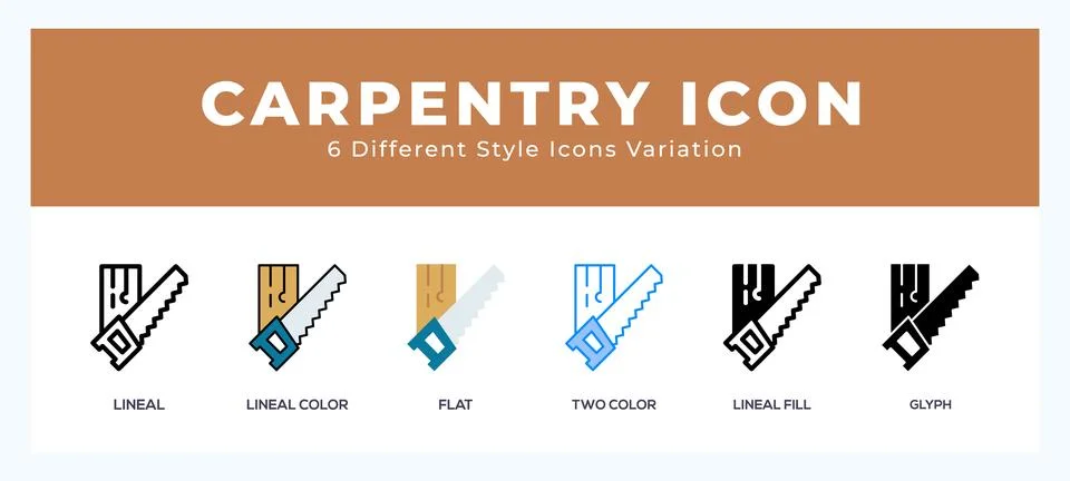 Carpentry icon in filled. thin line. outline stroke and flat style. Stock Illustration